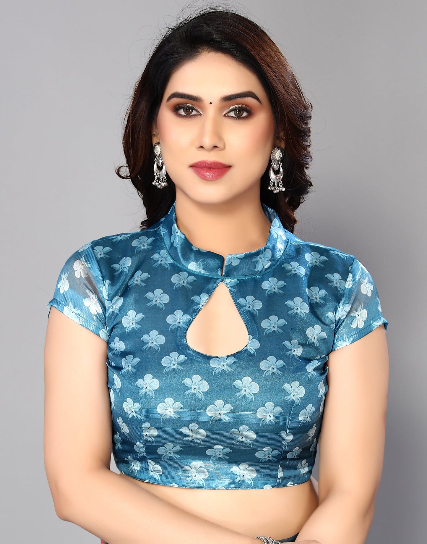 Light Blue Silk Floral Printed Saree