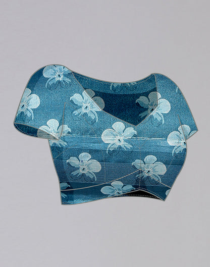 Light Blue Silk Floral Printed Saree