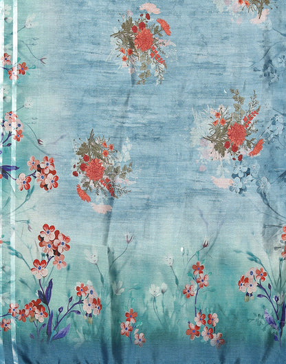 Light Blue Silk Floral Printed Saree