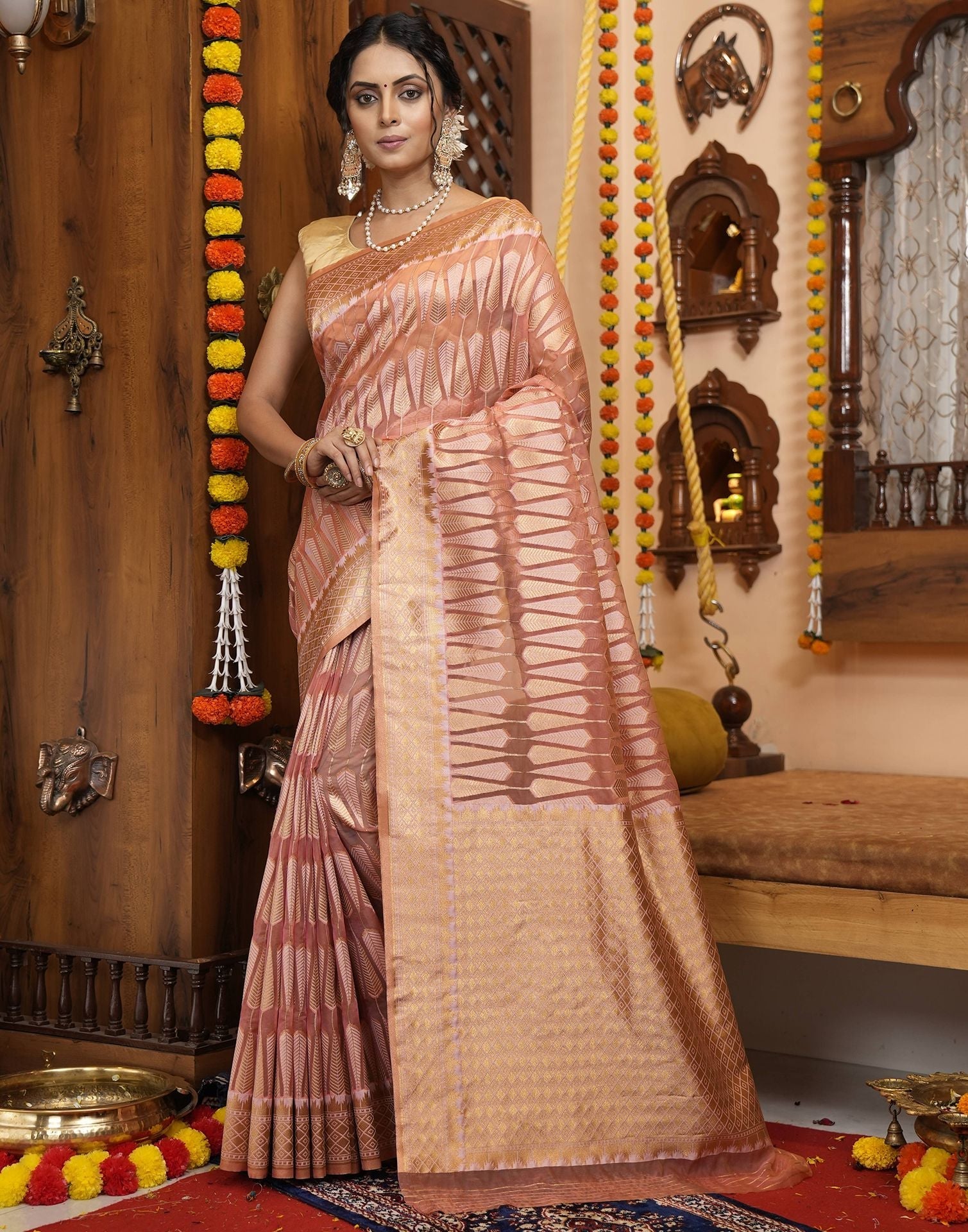 Light Pink Banarasi Silk Saree | Leemboodi