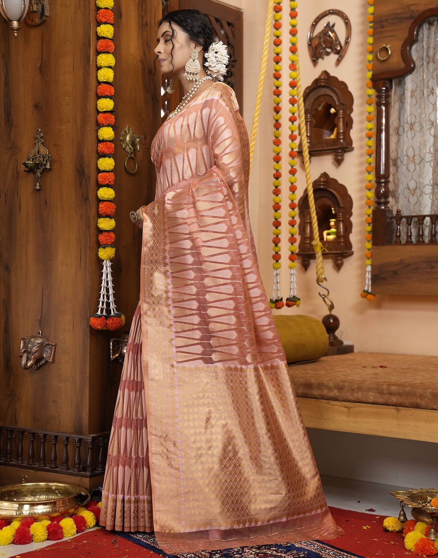 Light Pink Banarasi Silk Saree | Leemboodi