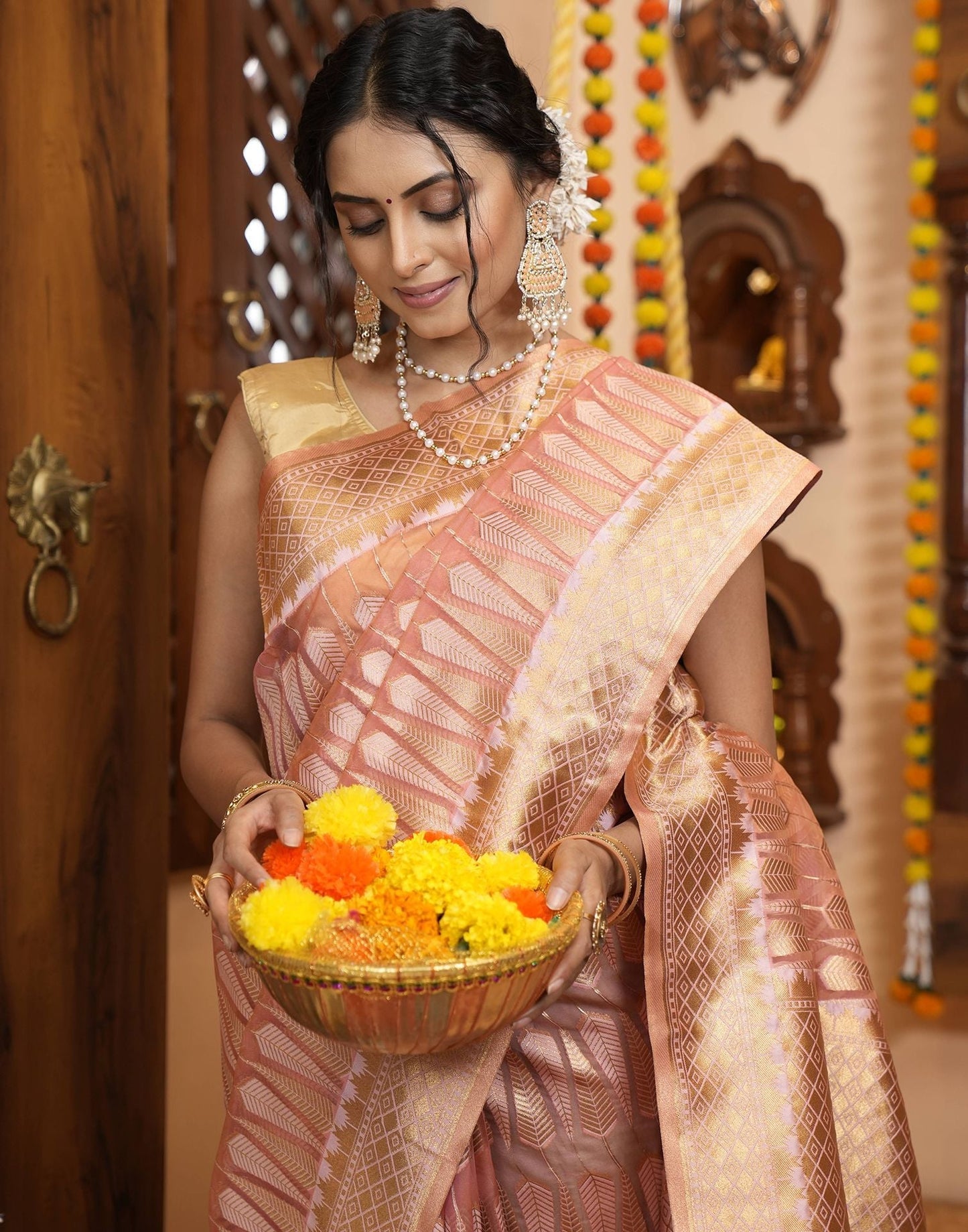 Light Pink Banarasi Silk Saree | Leemboodi