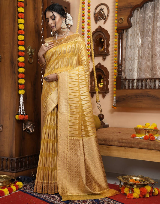 Yellow Banarasi Silk Saree | Leemboodi