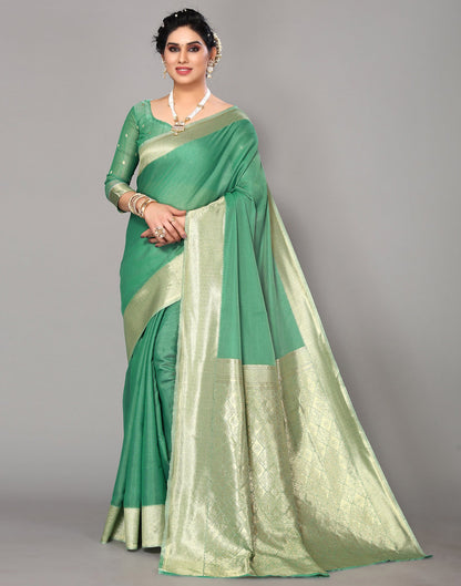 Green Cotton Weaving Saree