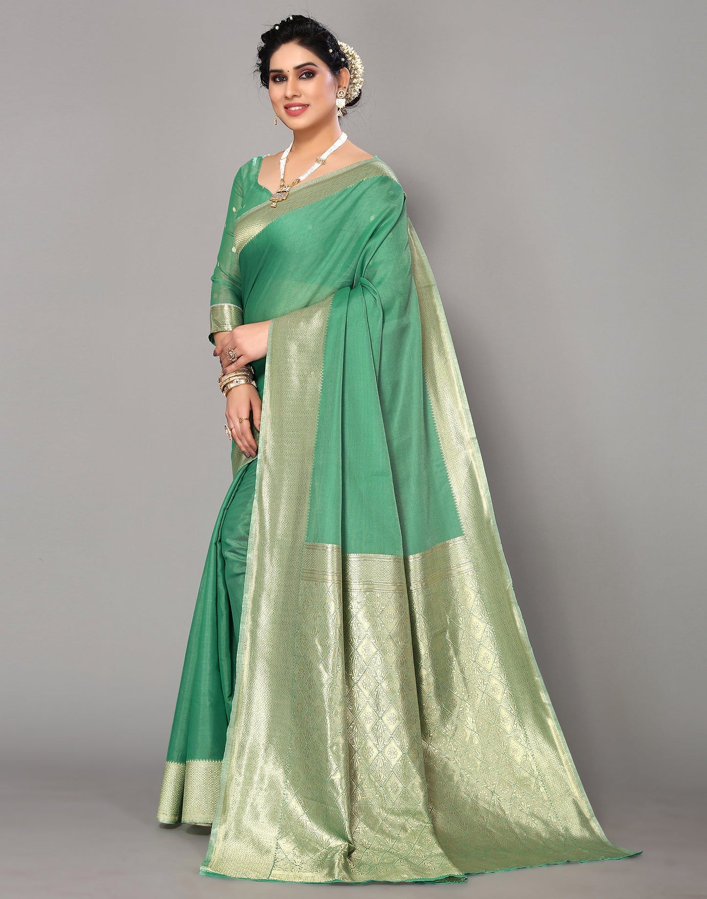 Green Cotton Weaving Saree