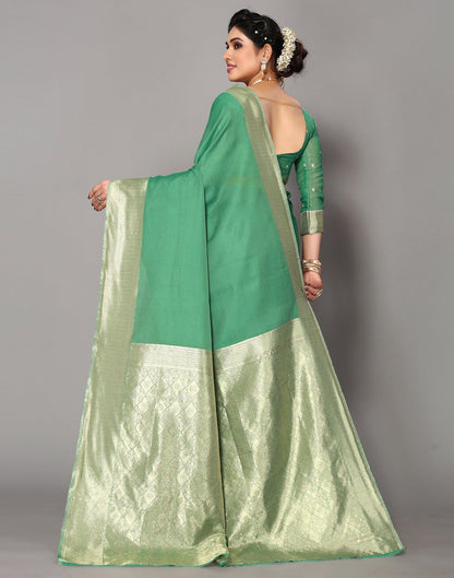 Green Cotton Weaving Saree