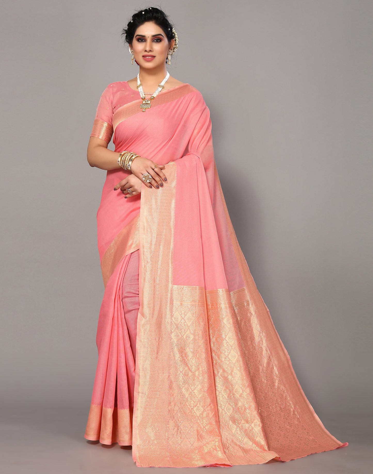 Light Pink Cotton Weaving Saree