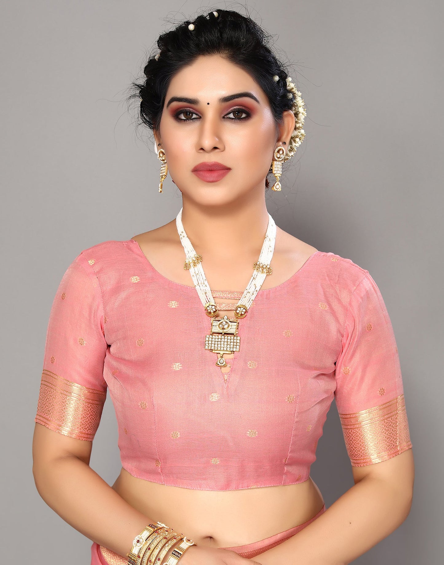 Light Pink Cotton Weaving Saree