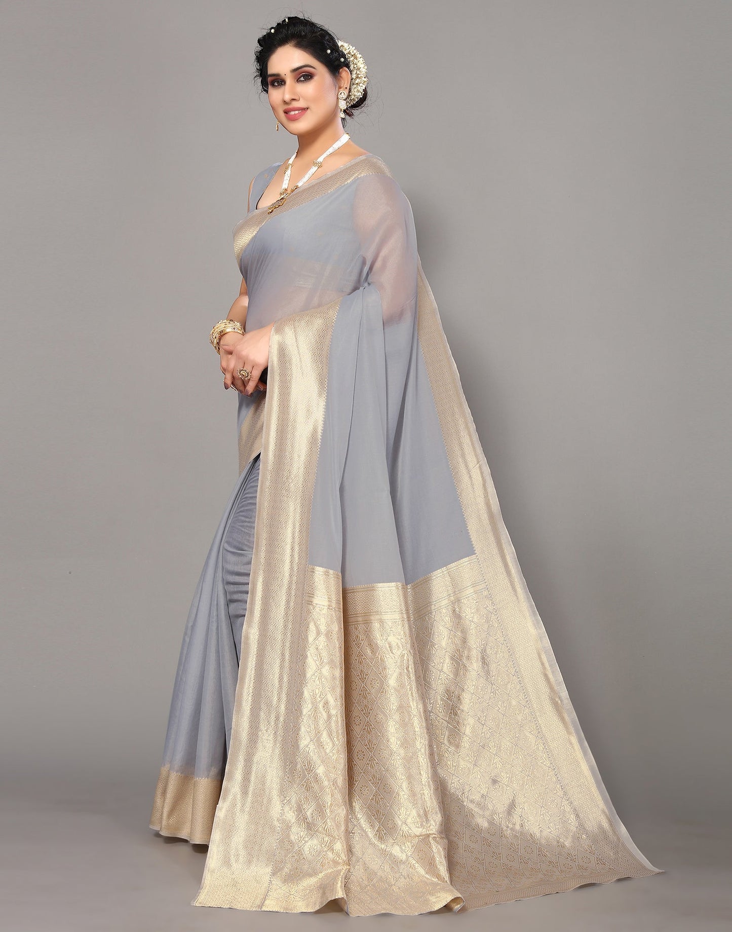 Light Grey Cotton Weaving Saree