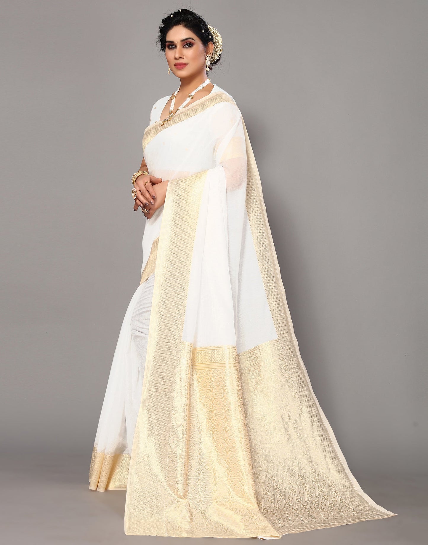 White Cotton Weaving Saree