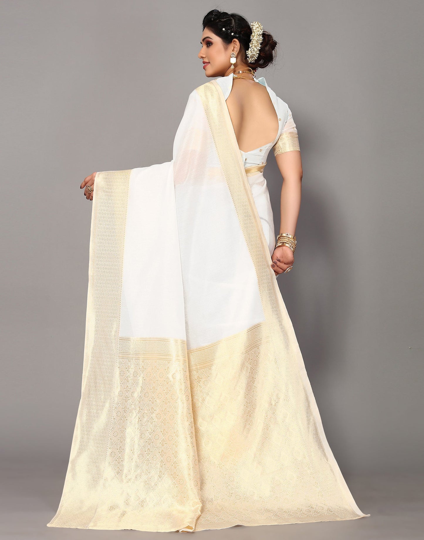 White Cotton Weaving Saree
