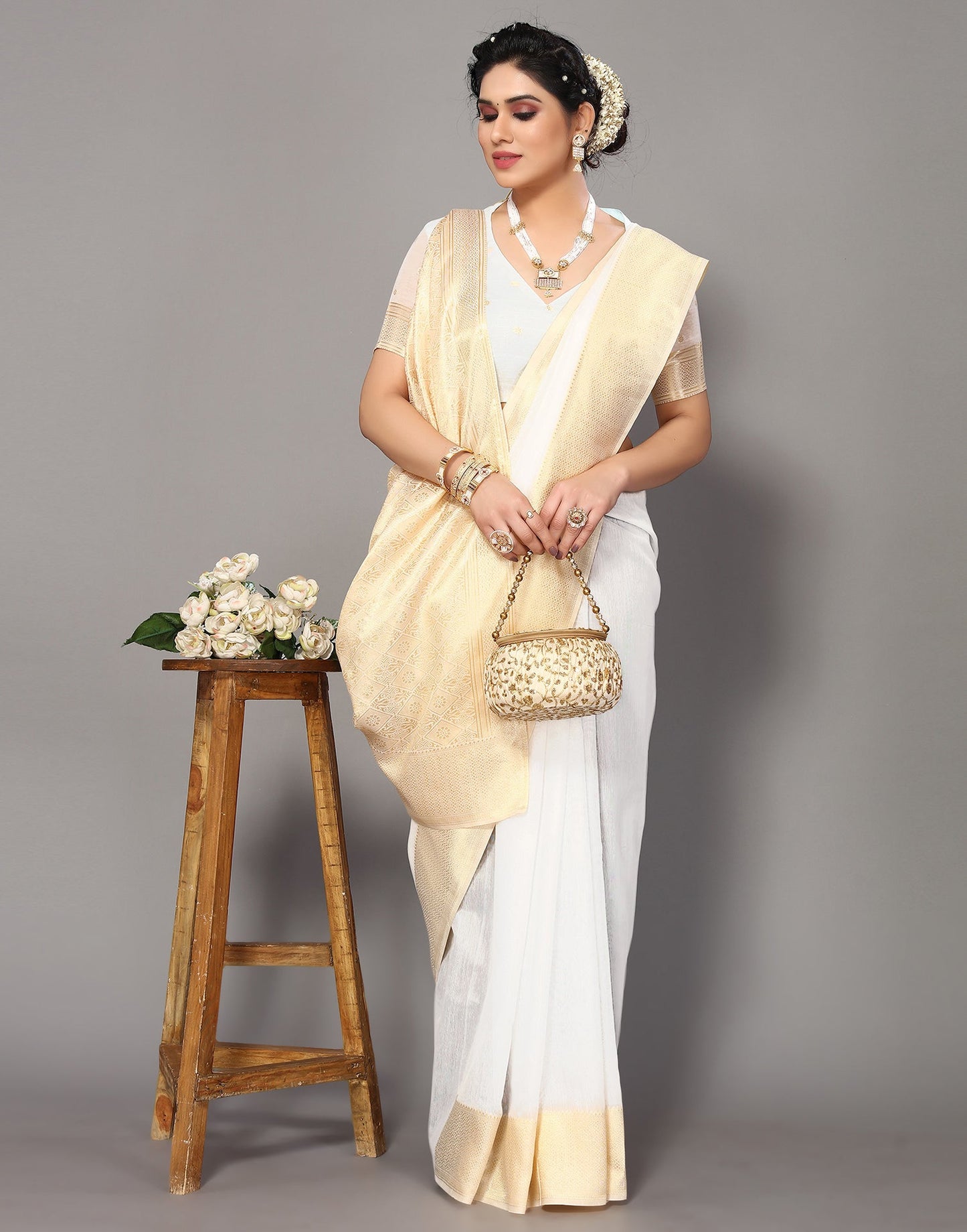 White Cotton Weaving Saree