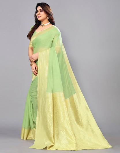 Pista Green Cotton Weaving Saree