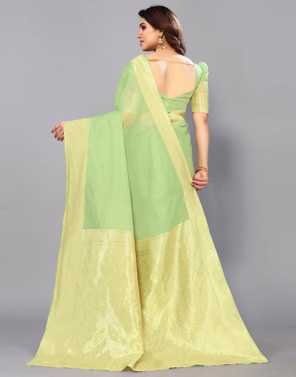 Pista Green Cotton Weaving Saree