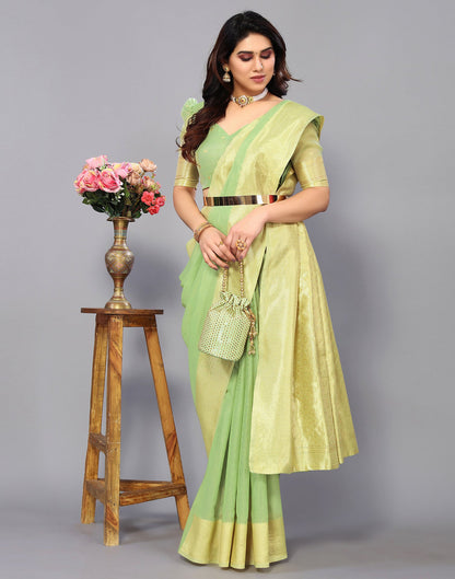 Pista Green Cotton Weaving Saree