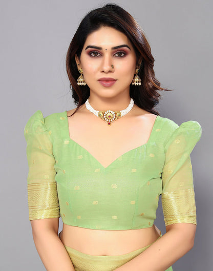 Pista Green Cotton Weaving Saree