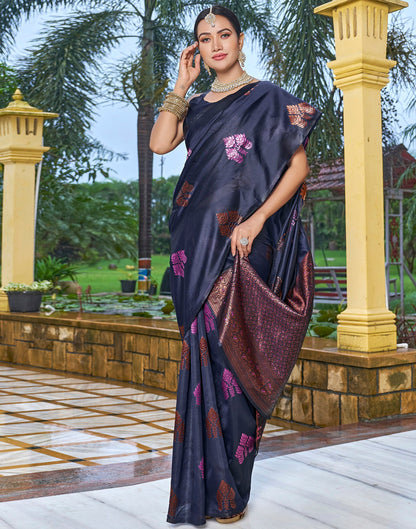 Navy Blue Silk Weaving Saree