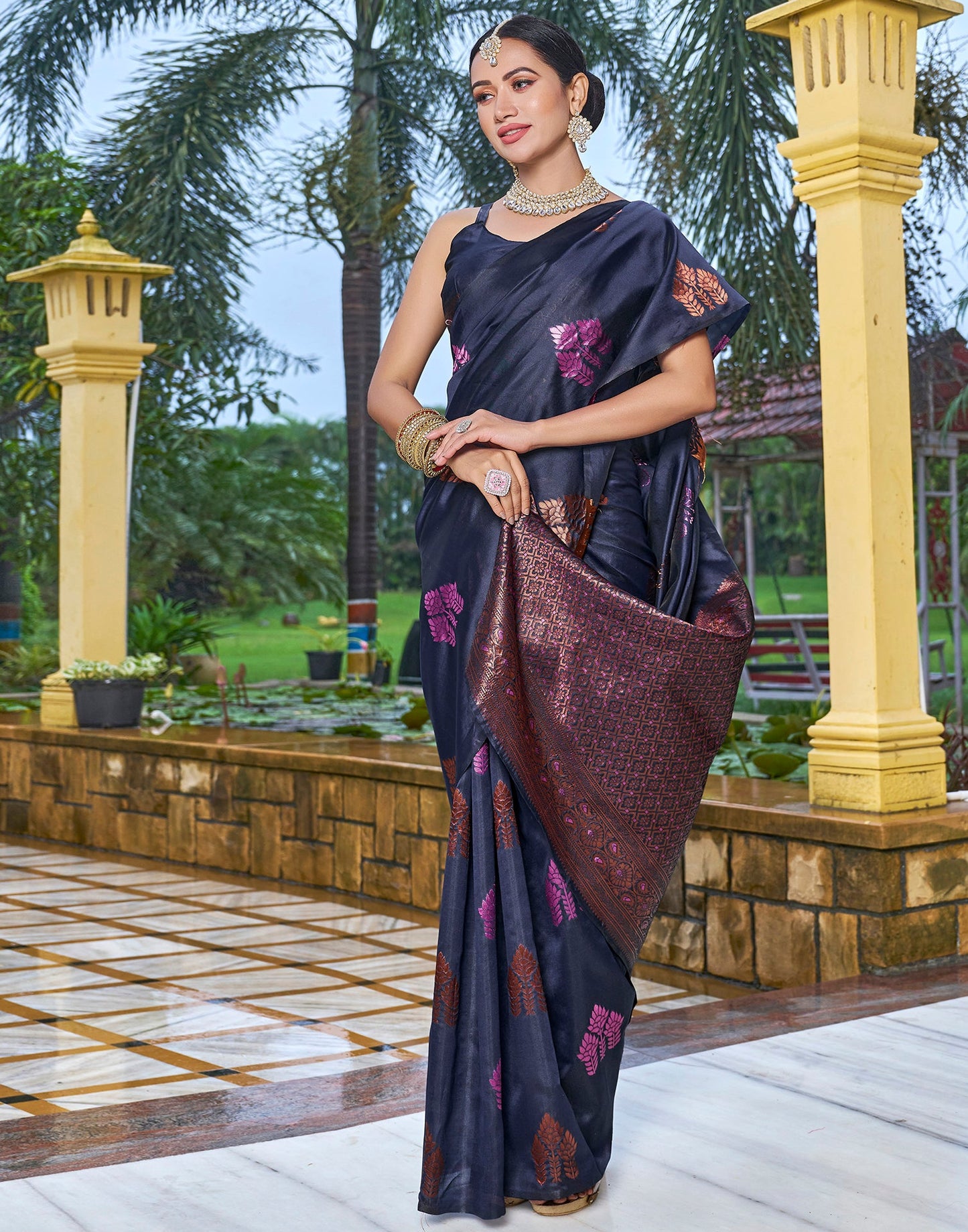 Navy Blue Silk Weaving Saree
