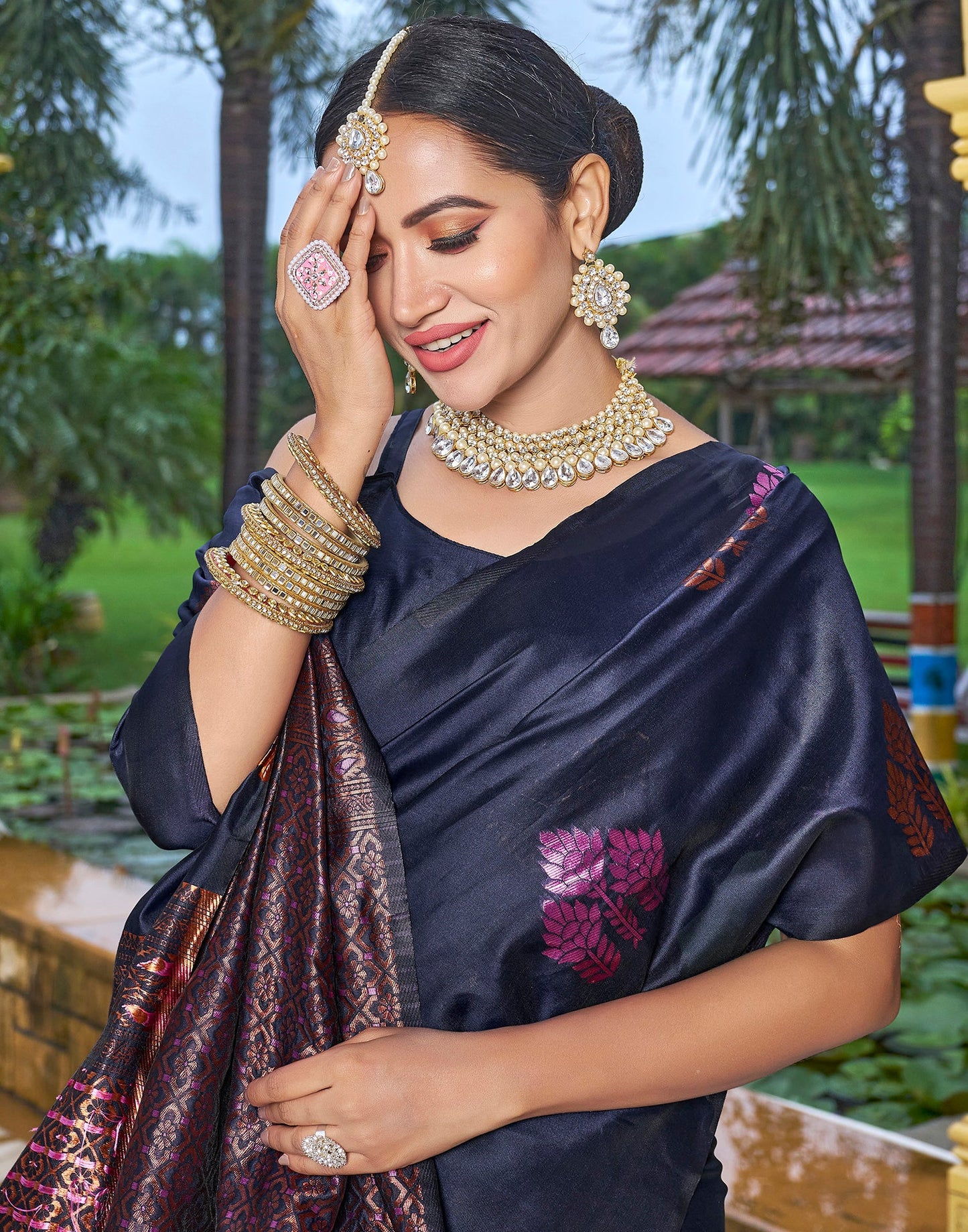 Navy Blue Silk Weaving Saree