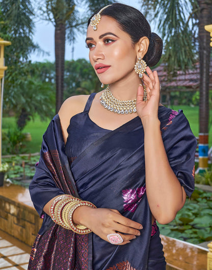 Navy Blue Silk Weaving Saree