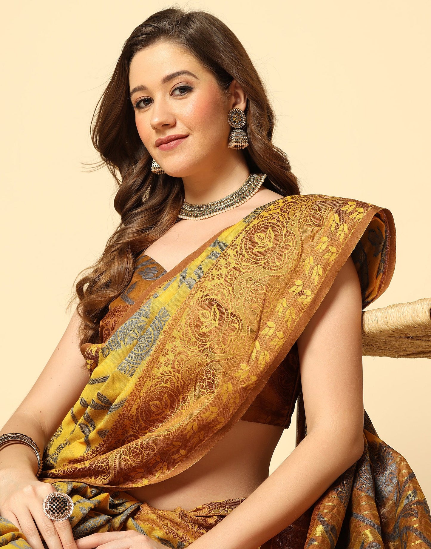 Mustard Yellow Silk Weaving Saree