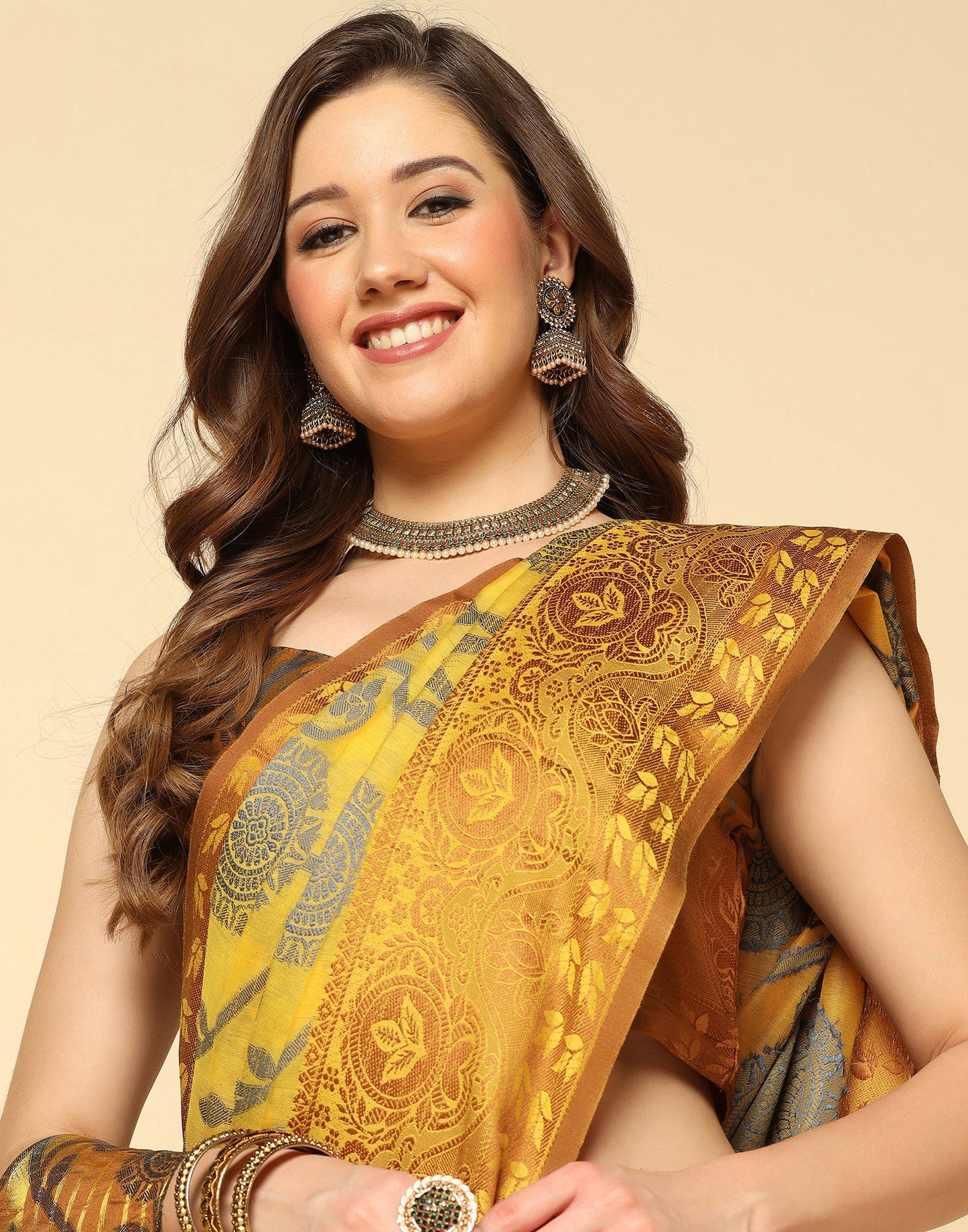 Mustard Yellow Silk Weaving Saree