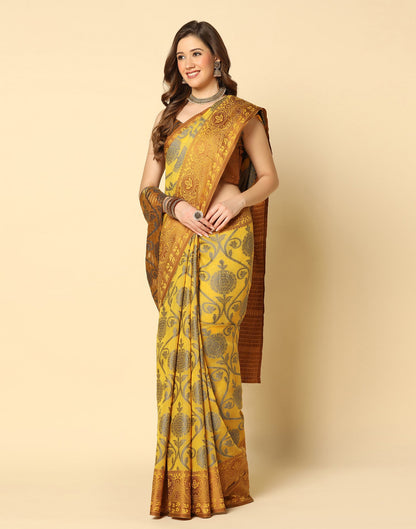 Mustard Yellow Silk Weaving Saree