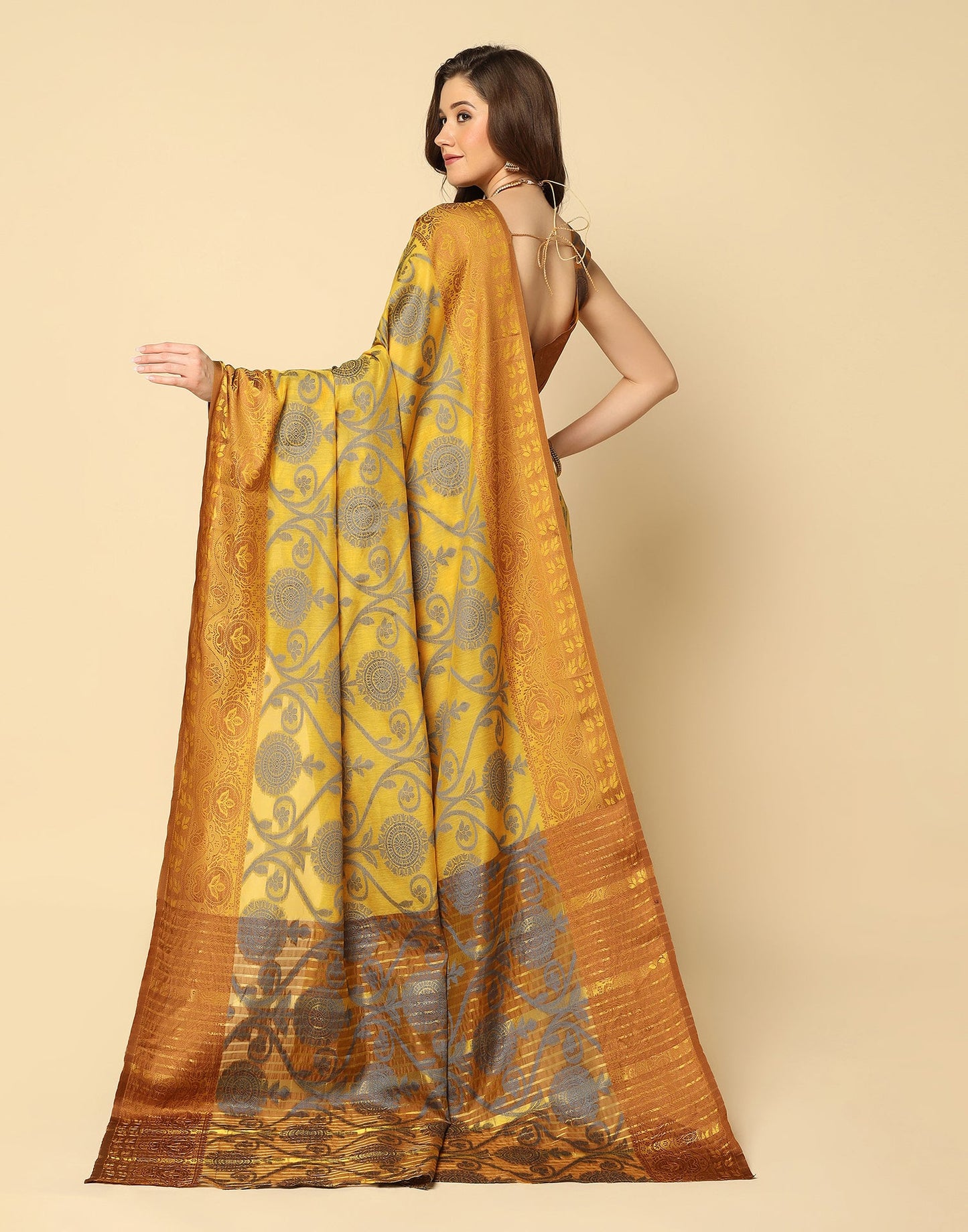 Mustard Yellow Silk Weaving Saree