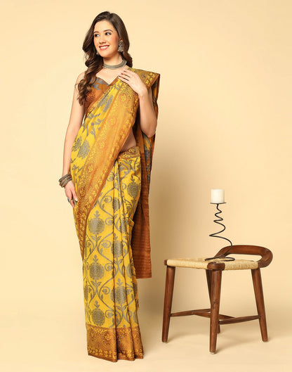 Mustard Yellow Silk Weaving Saree
