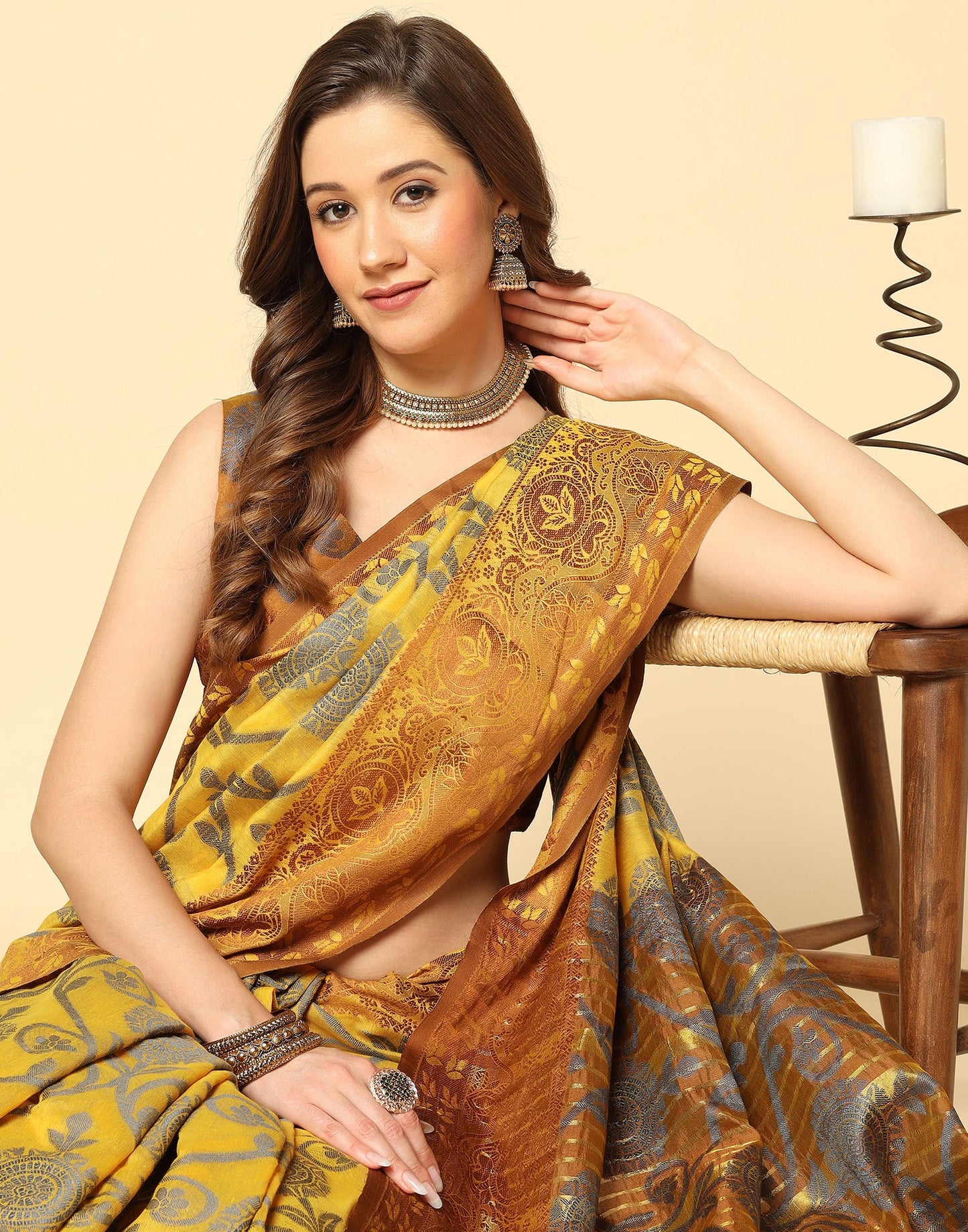 Mustard Yellow Silk Weaving Saree