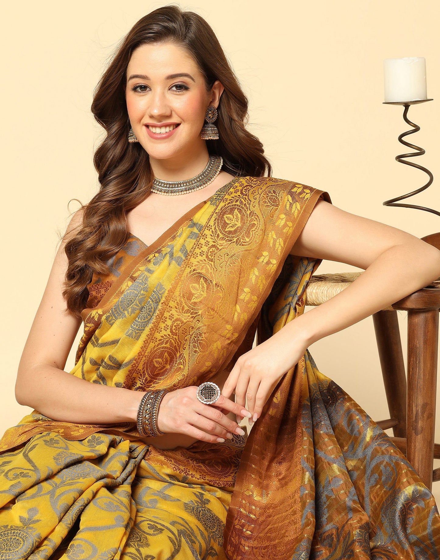 Mustard Yellow Silk Weaving Saree