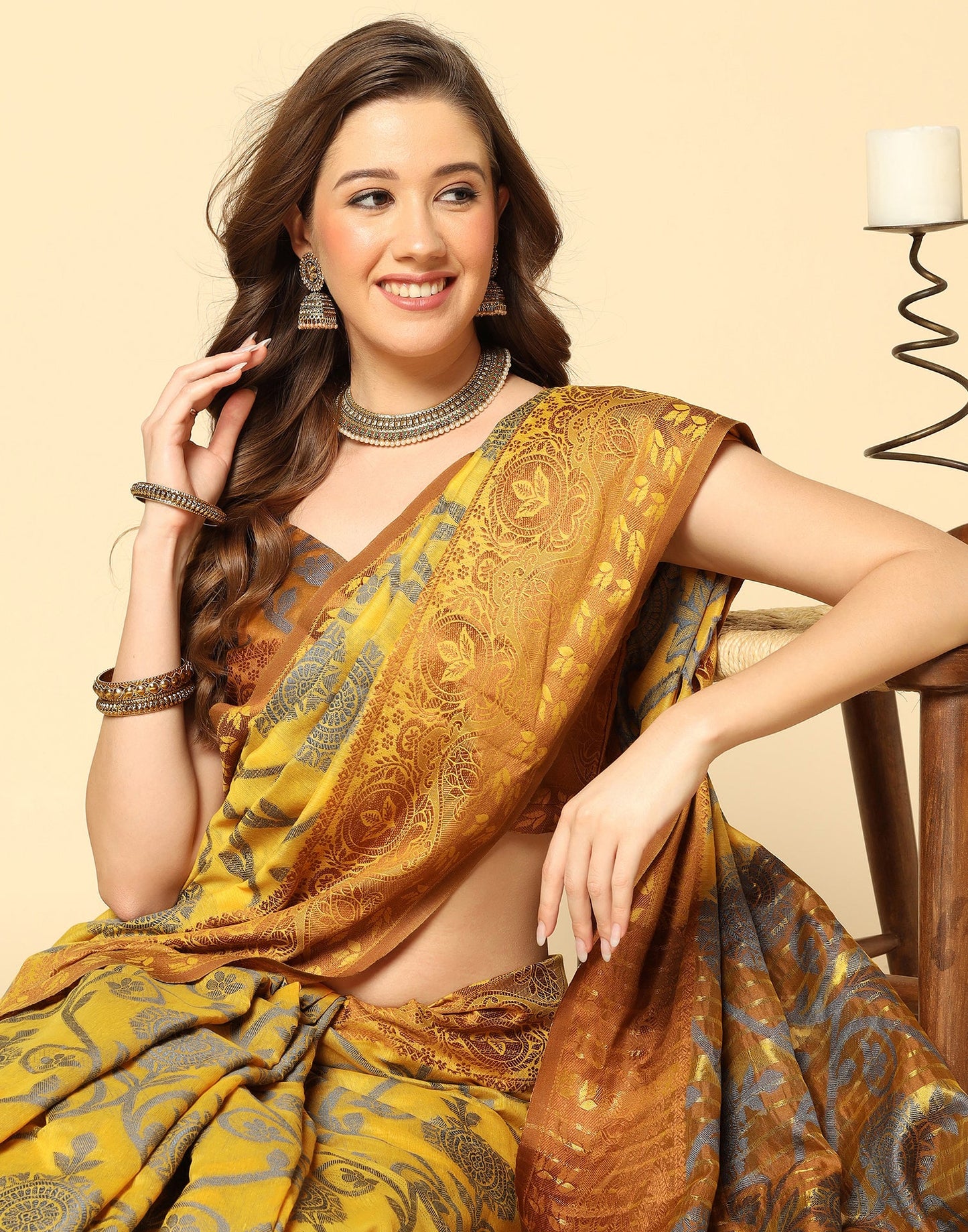 Mustard Yellow Silk Weaving Saree