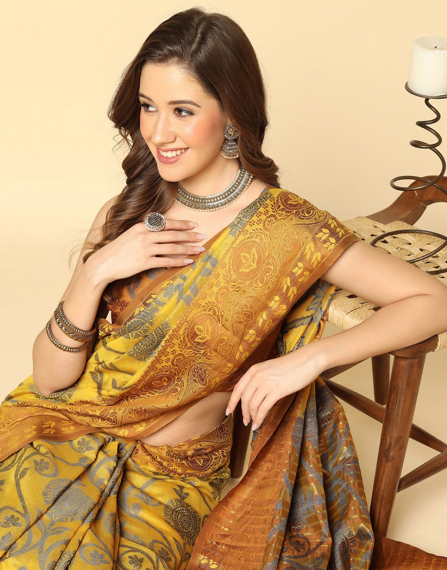 Mustard Yellow Silk Weaving Saree