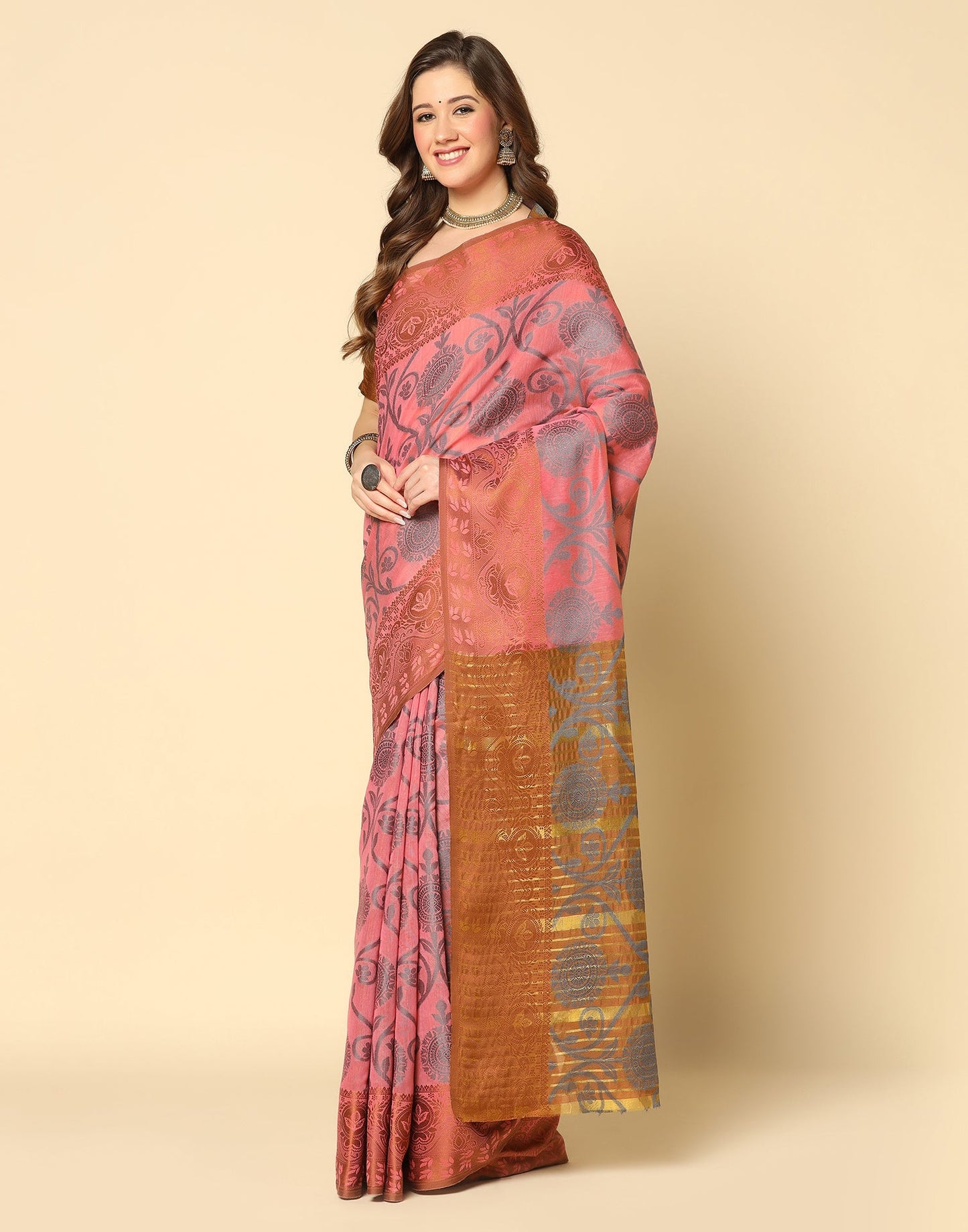 Light Pink Silk Weaving Saree