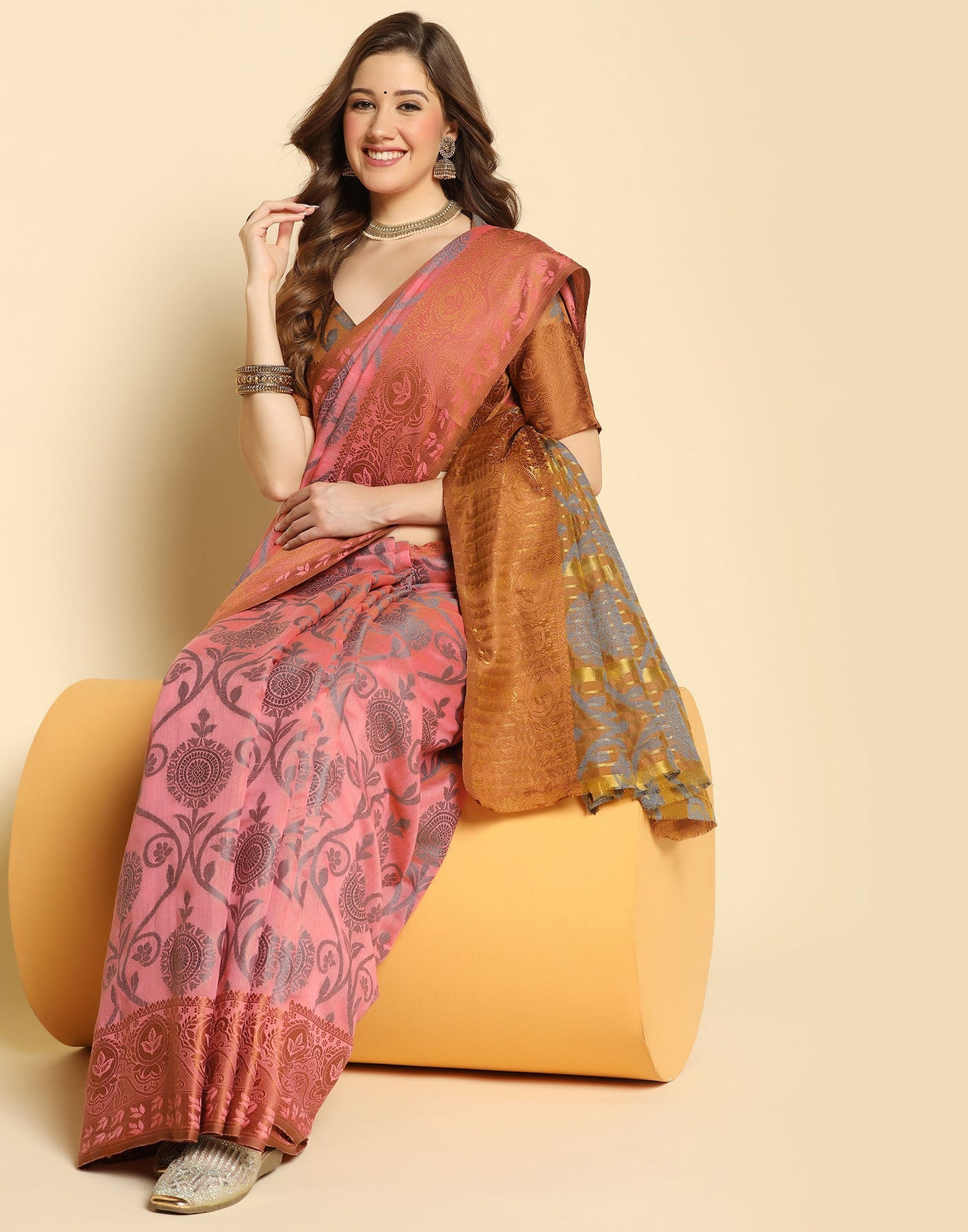 Light Pink Silk Weaving Saree
