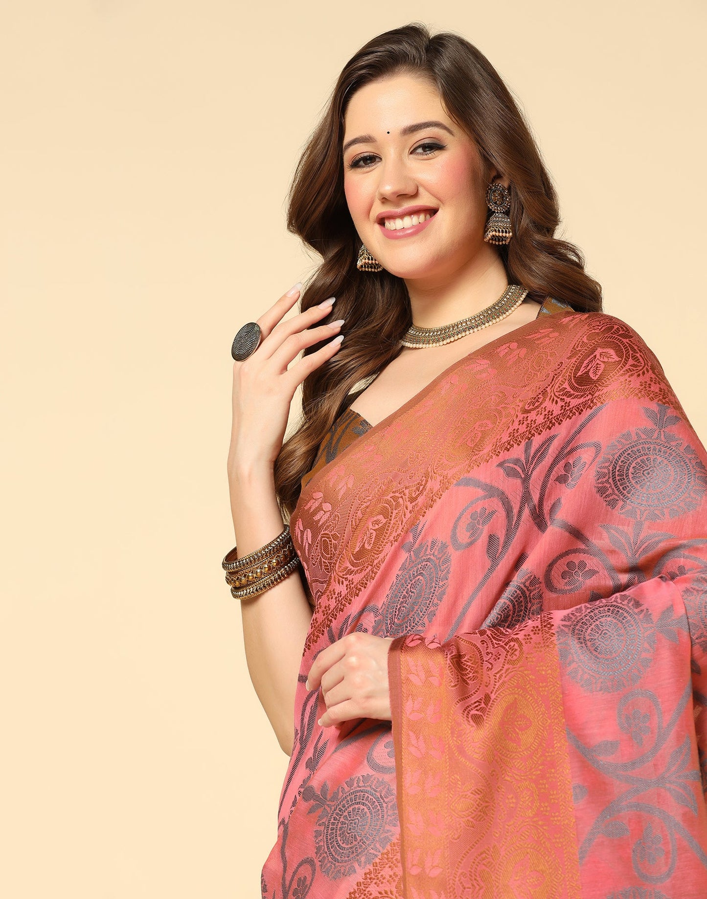 Light Pink Silk Weaving Saree