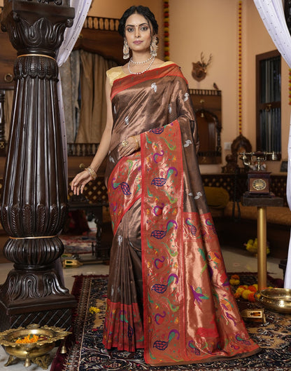 Dark Brown Banarasi Silk Saree | Leemboodi