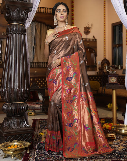 Dark Brown Banarasi Silk Saree | Leemboodi