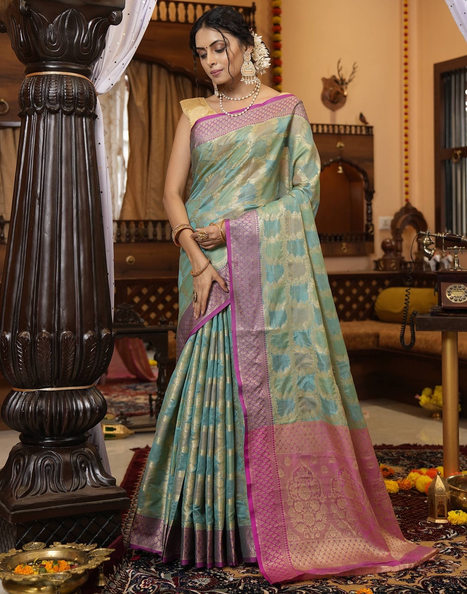 Green Banarasi Silk Saree | Leemboodi