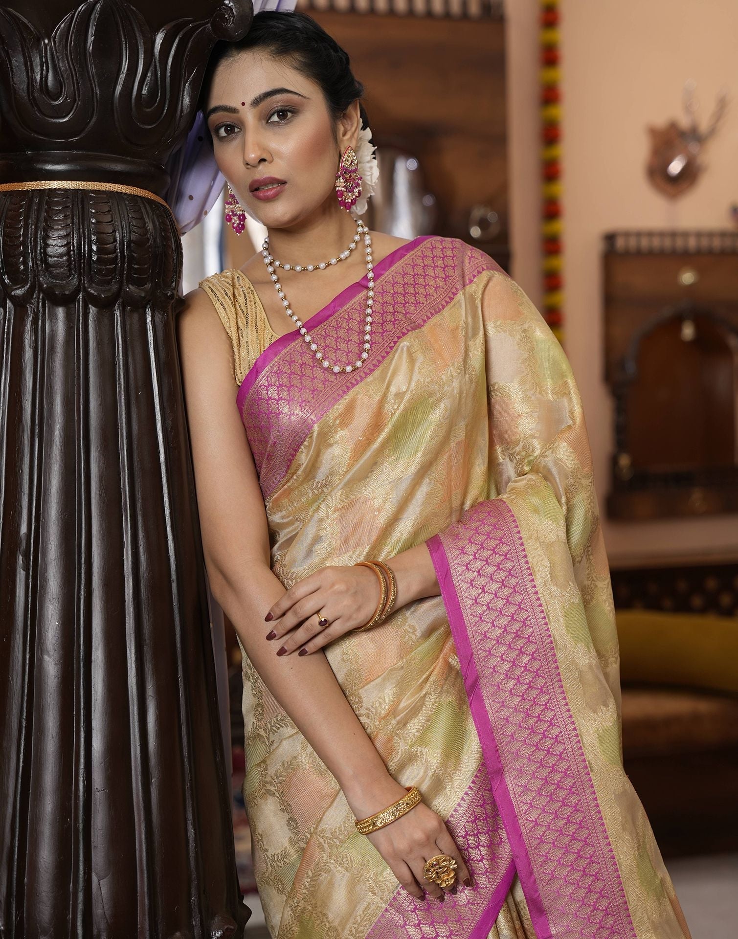 Beige Banarasi Silk Saree | Leemboodi