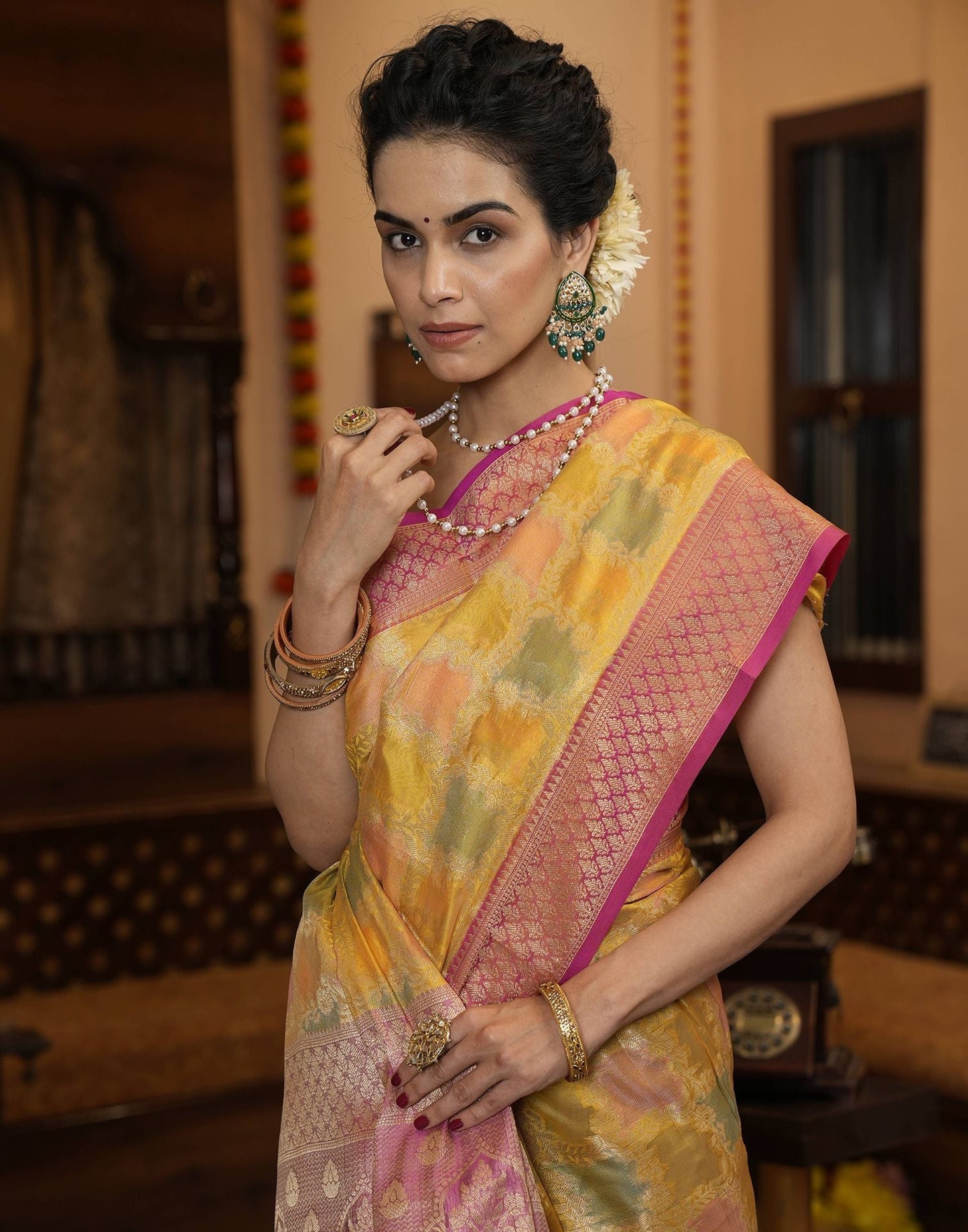 Yellow Banarasi Silk Saree | Leemboodi