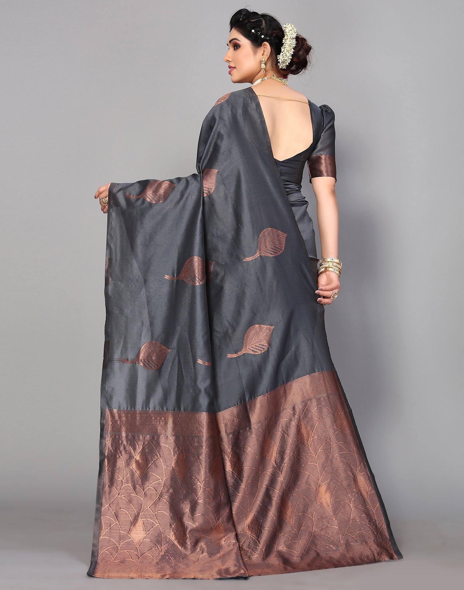 Grey Banarasi Silk Saree | Leemboodi