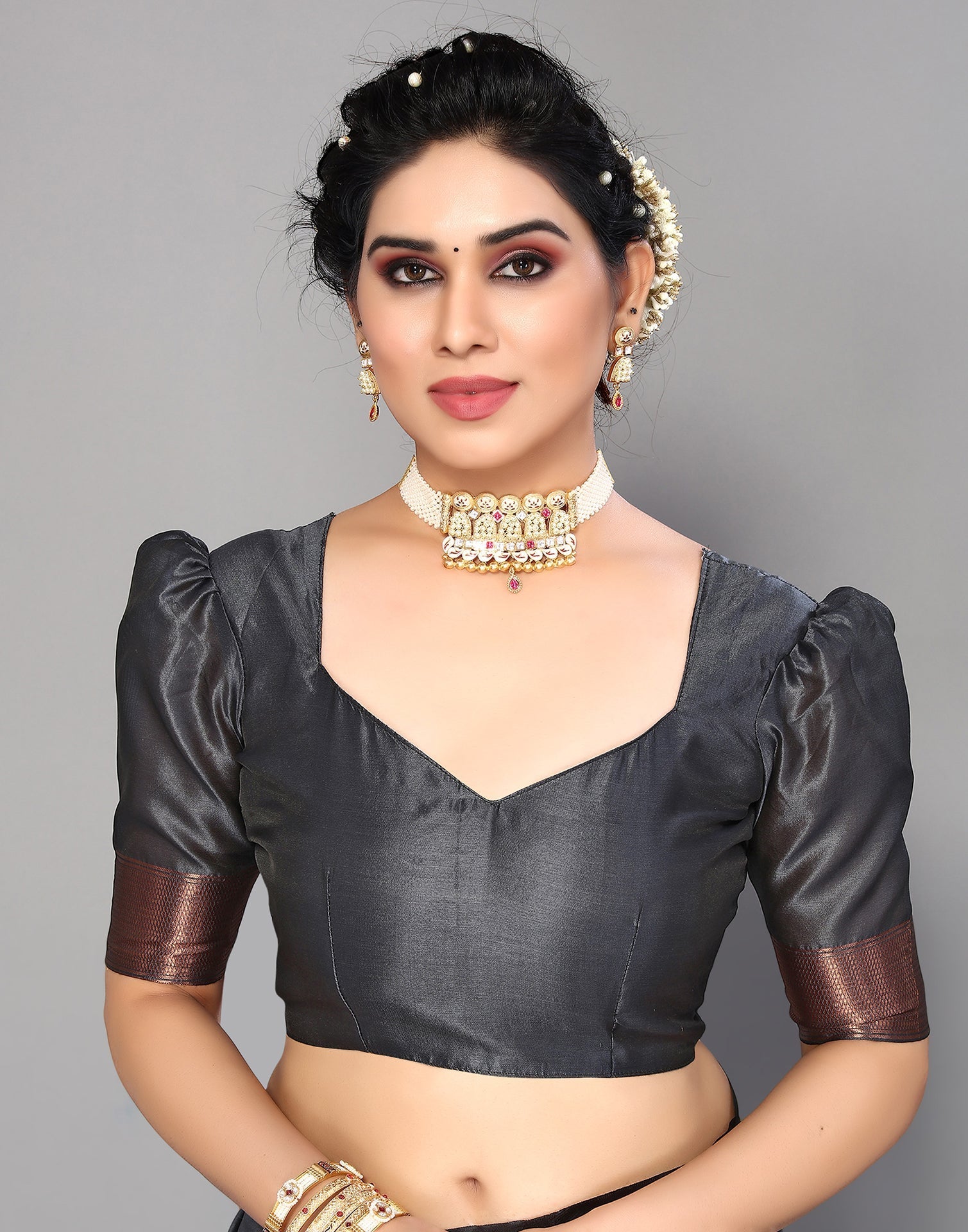 Grey Banarasi Silk Saree | Leemboodi