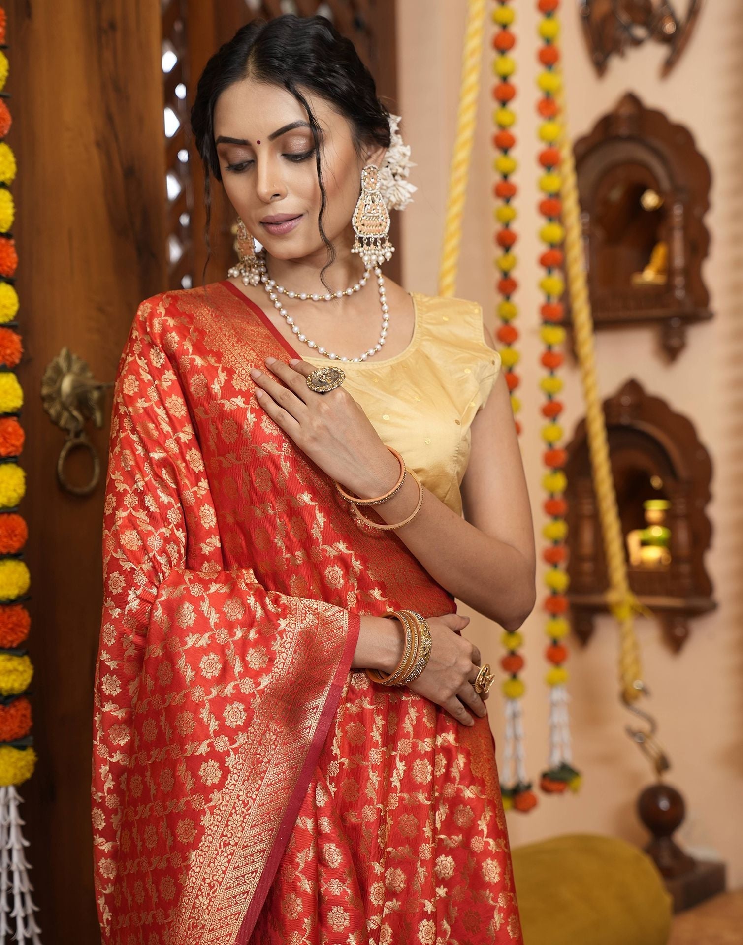 Red Banarasi Silk Saree | Leemboodi