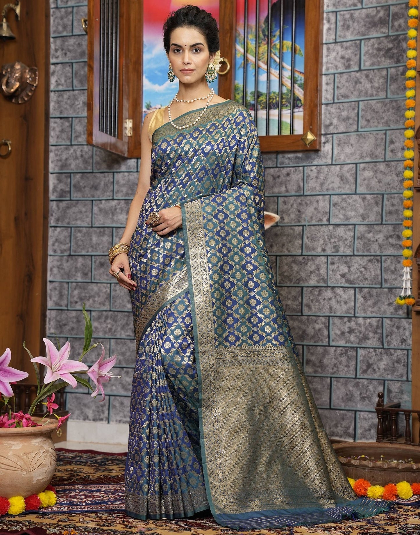Blue Banarasi Silk Saree | Leemboodi