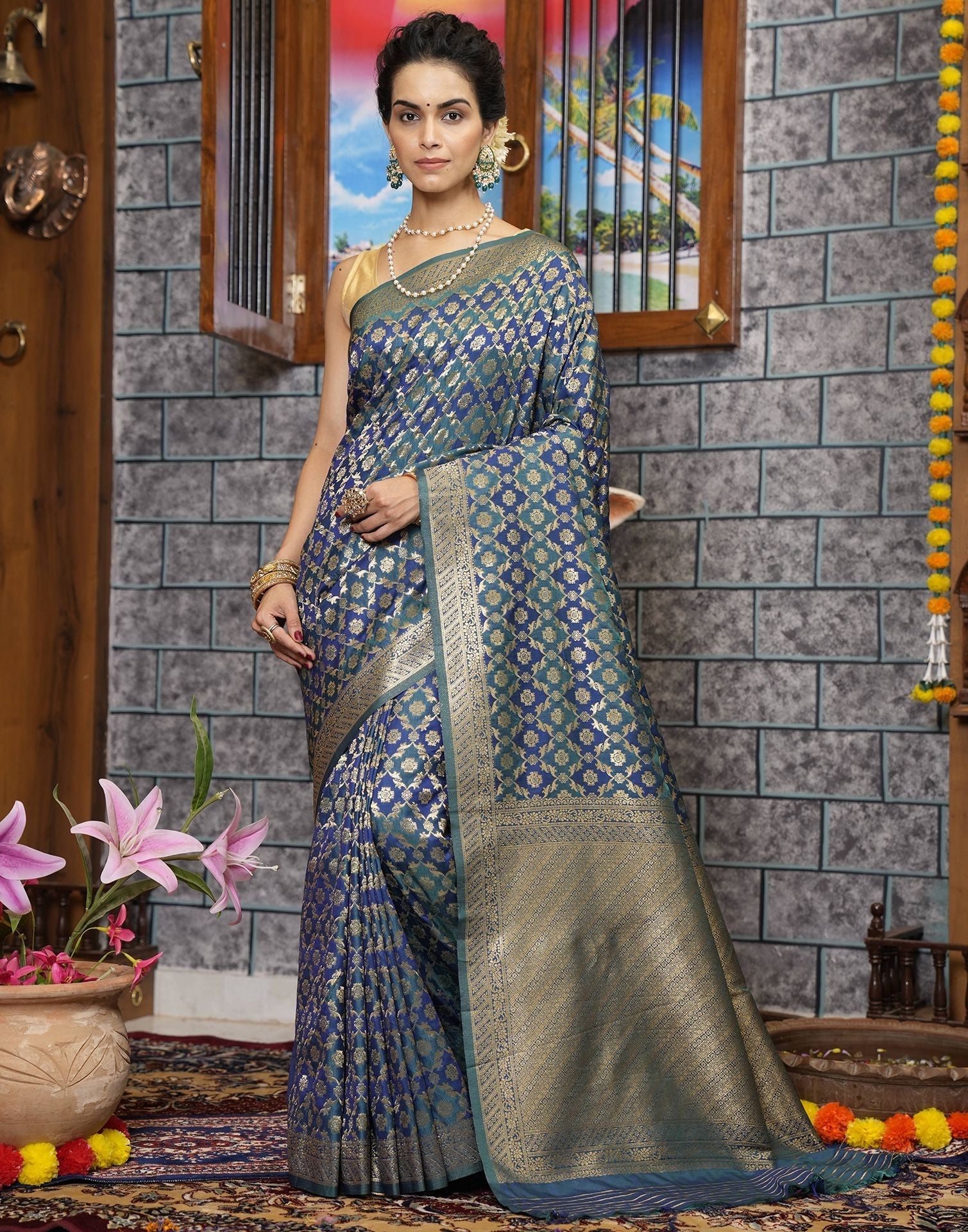 Blue Banarasi Silk Saree | Leemboodi