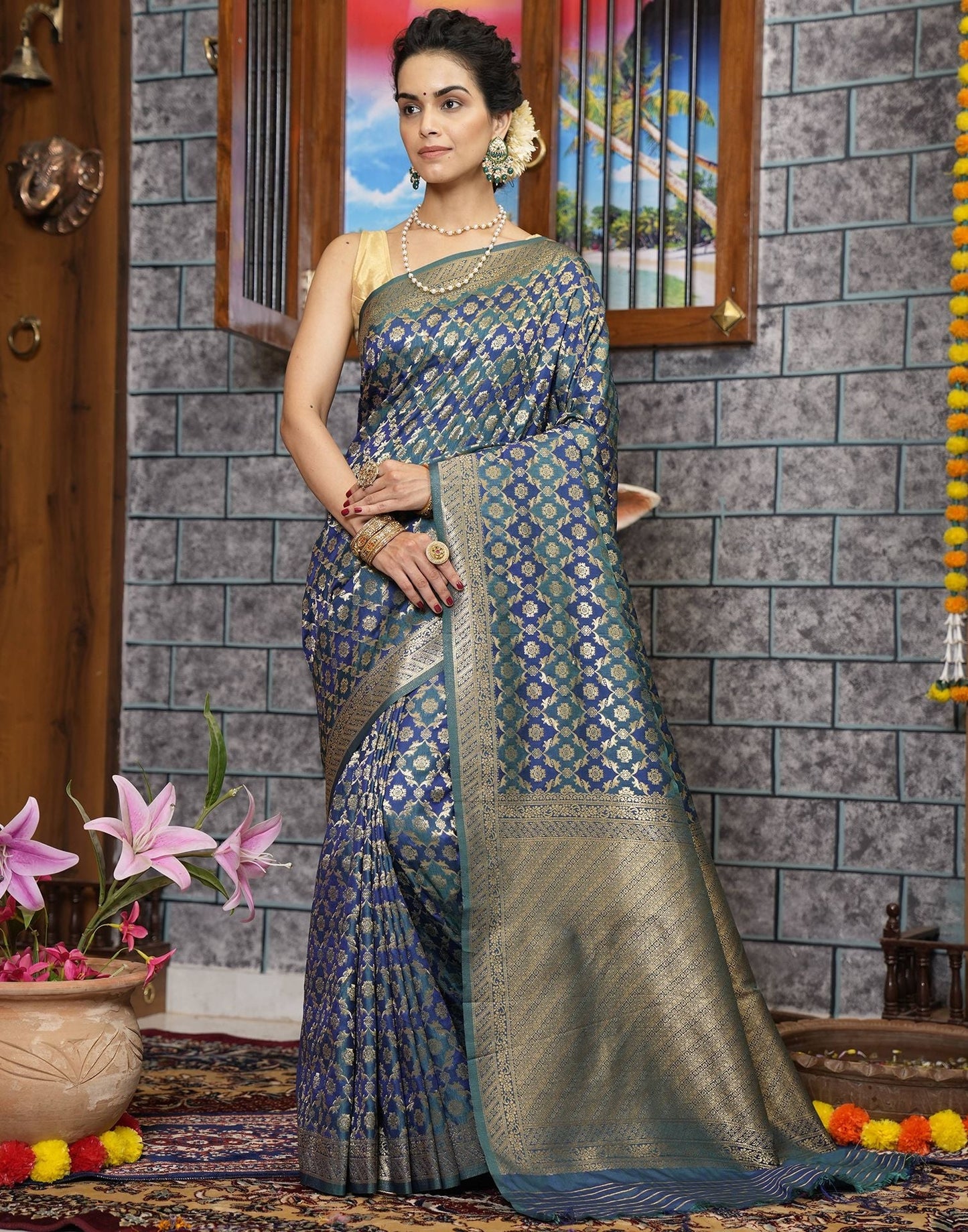 Blue Banarasi Silk Saree | Leemboodi