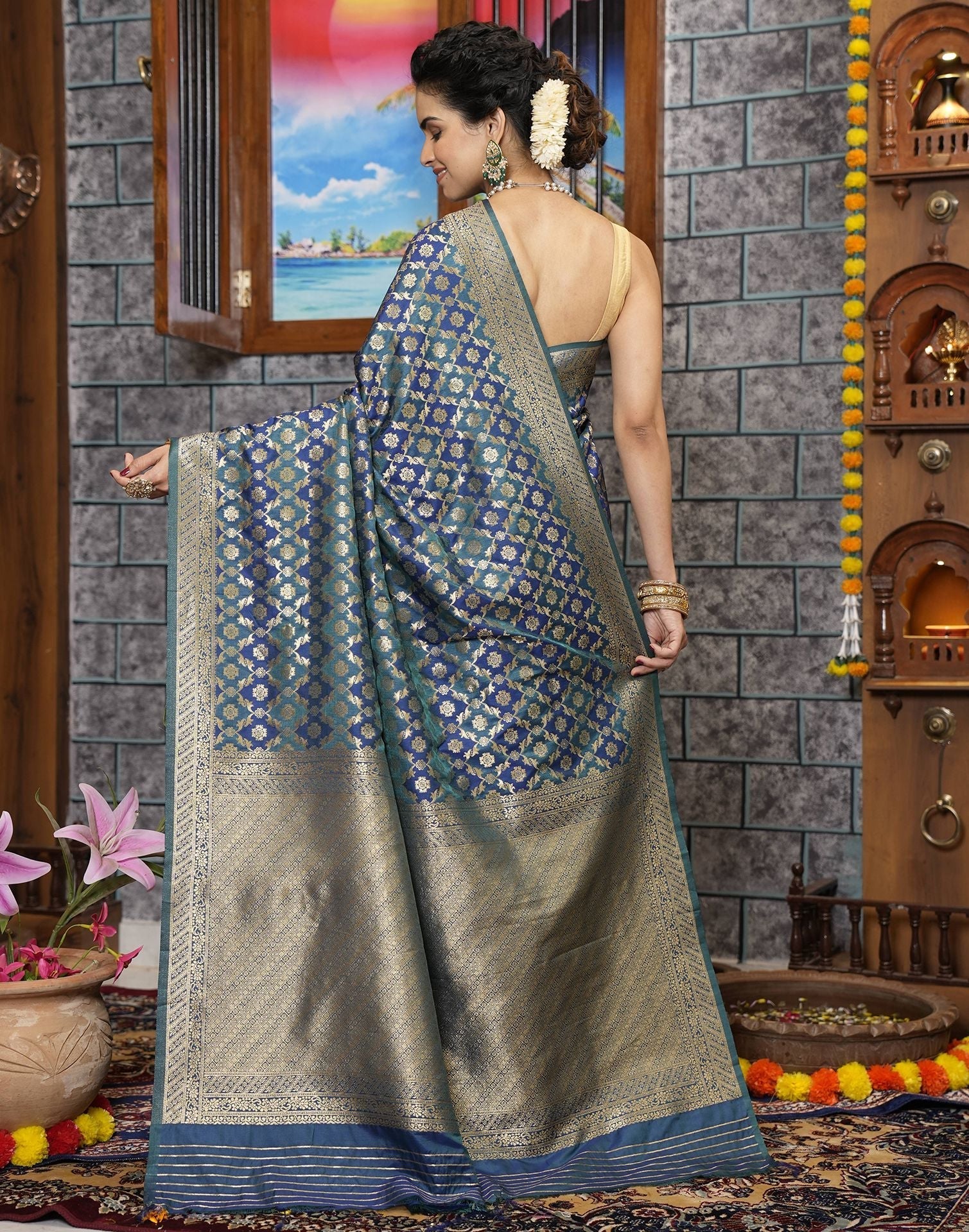 Blue Banarasi Silk Saree | Leemboodi