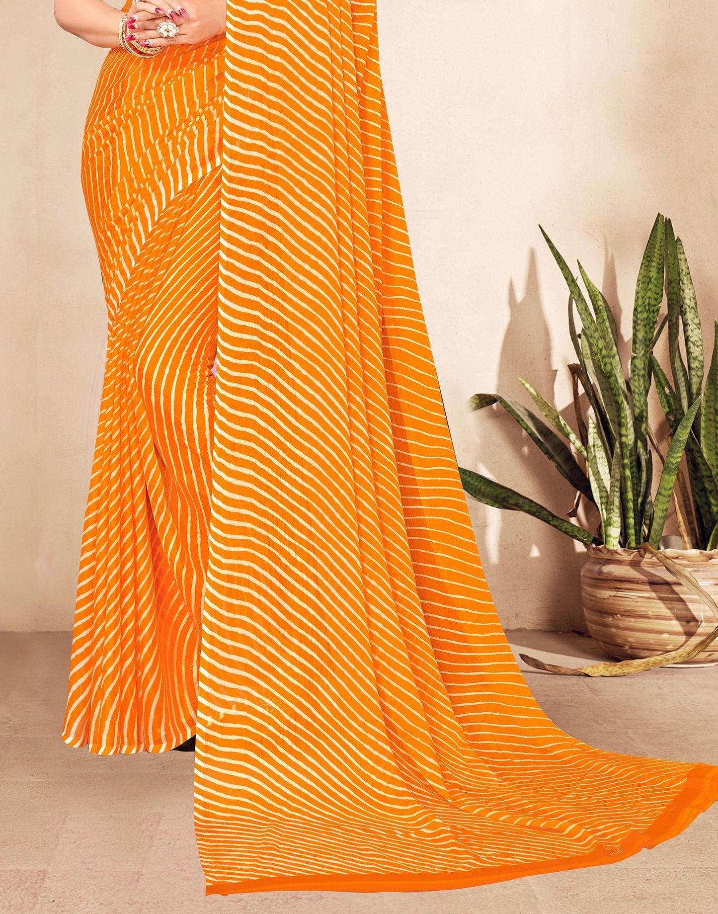 Turmeric Yellow Printed Chiffon Saree | Leemboodi