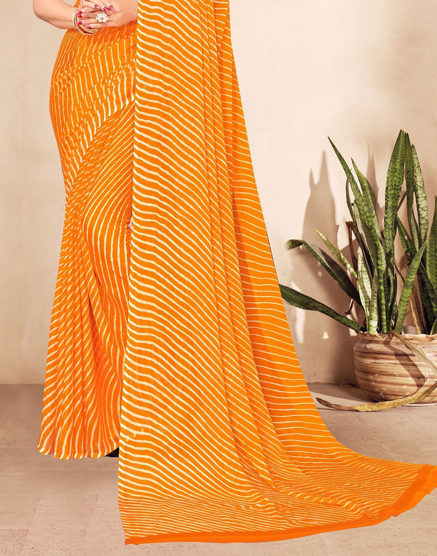 Turmeric Yellow Printed Chiffon Saree | Leemboodi